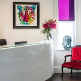 The practice reception with its tiger painting